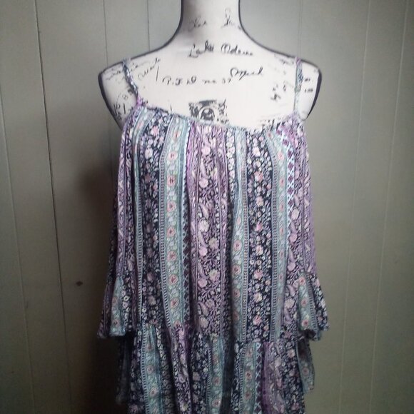 Altar'd State Blouse M Cut-Out Short Bell Sleeve Flowing Floral Colorful - Picture 13 of 15